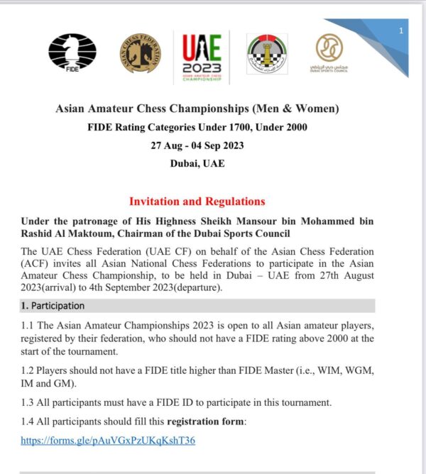 Asian Amateur Chess Championships (Men & Women) 